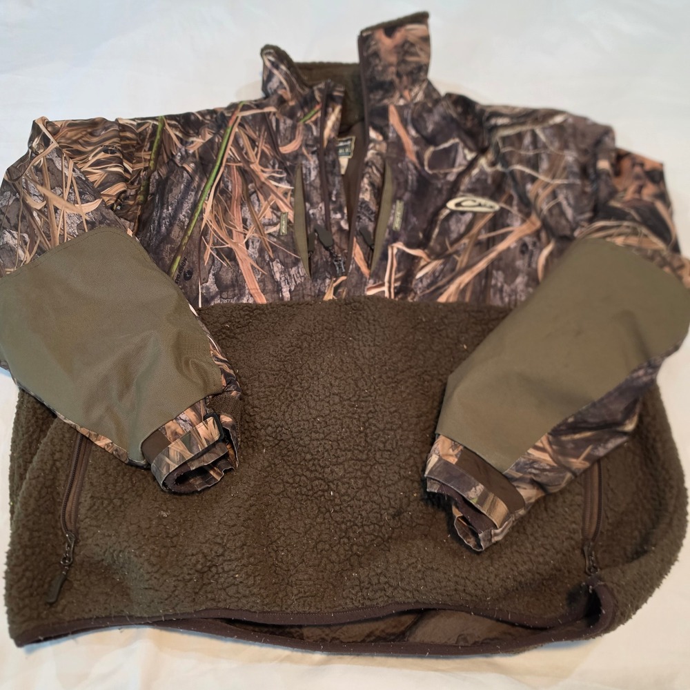 Drake Waterfowl Systems Jacket Mens M Brown Camo Good Mossy Oak Fleece Hybrid